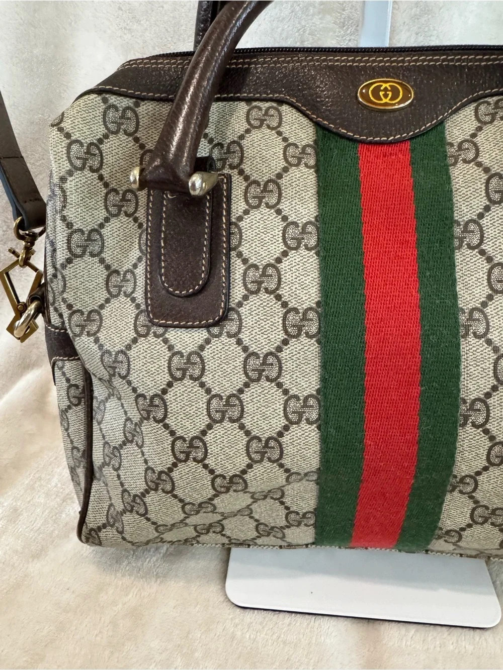 Vintage Gucci Boston Bag with Green & Red Web Stripe
